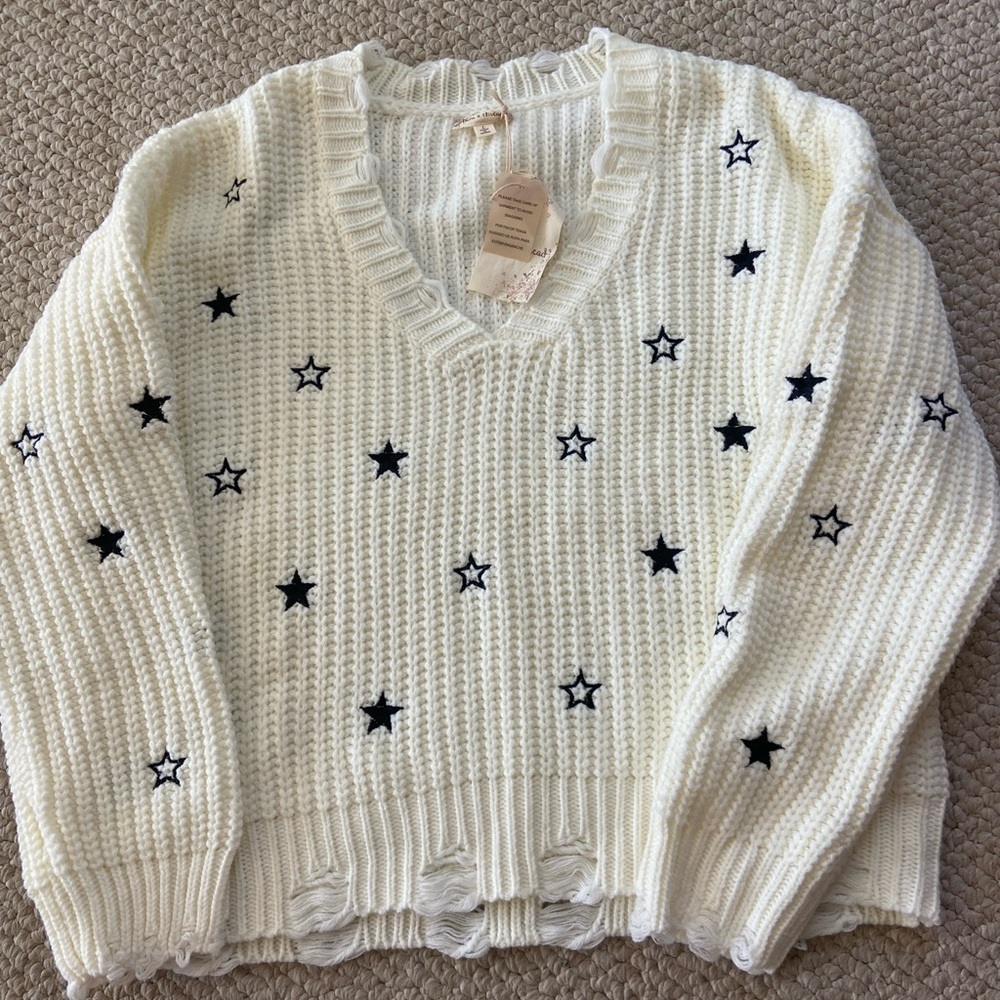 Hem and Thread distressed Star Sweat Size Large NWT